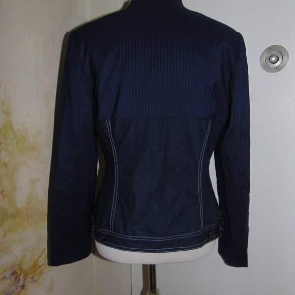 Vintage Y2K Windsor Fashions Blazer Denim & Pin Stripe Jacket Blue Fitted 13 - Picture 6 of 10